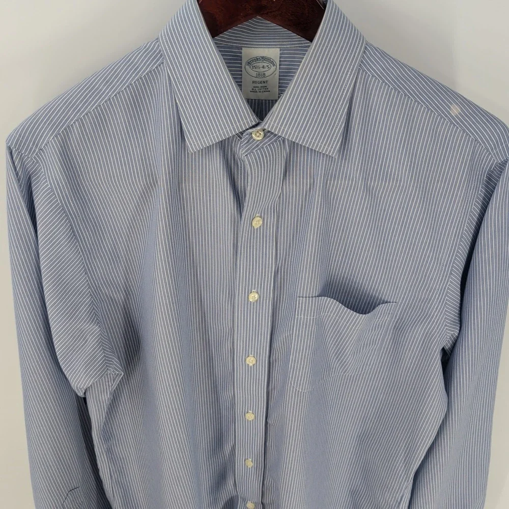 Brooks Brothers‎ Regent Striped Classic Button-Up Dress Shirt Blue Sz 15.5 4/5